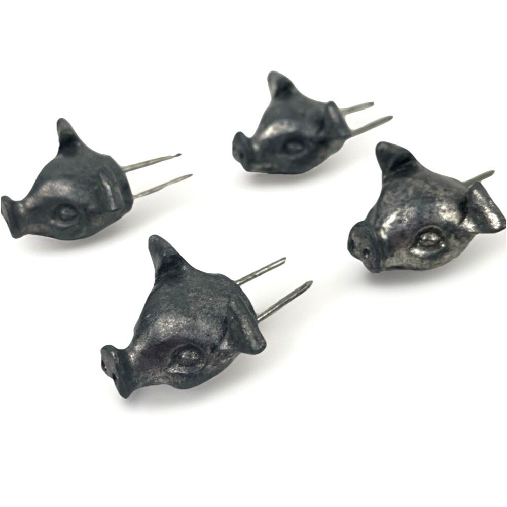 VTG set of 4 Pewter Pig Head Corn Cob Holders 1970 kitchenalia Country core